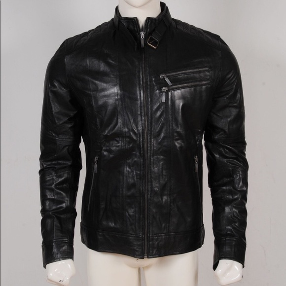 Mens black slim fit sheep leather jacket